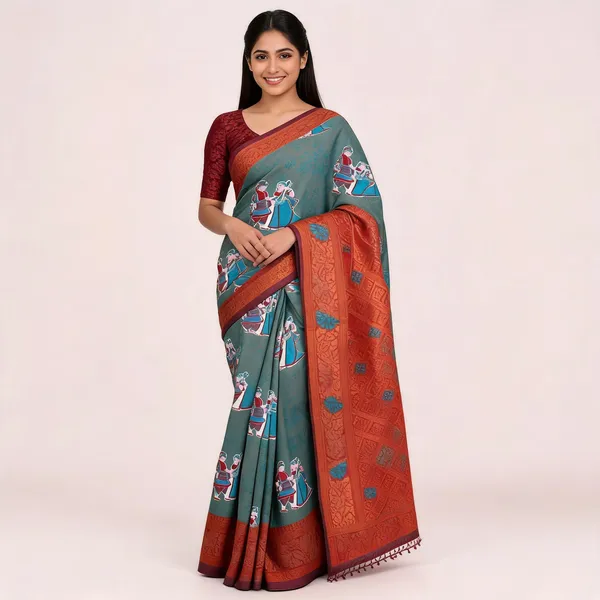 Teal_And_Brown_Banarasi_Art_Silk_Saree_For_Women