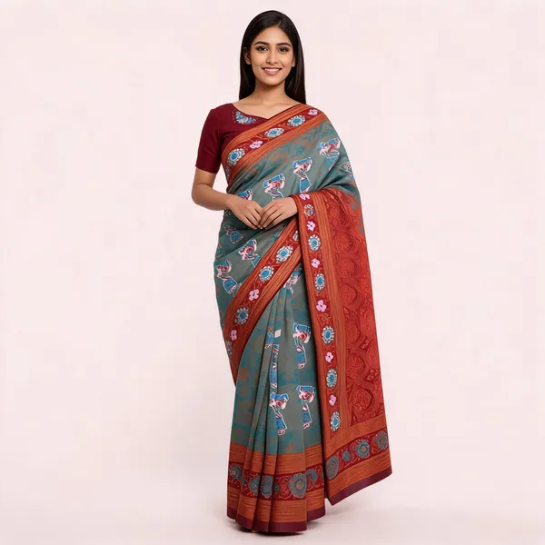 Turquoise_And_Brown_Banarasi_Art_Silk_Saree_For_Women