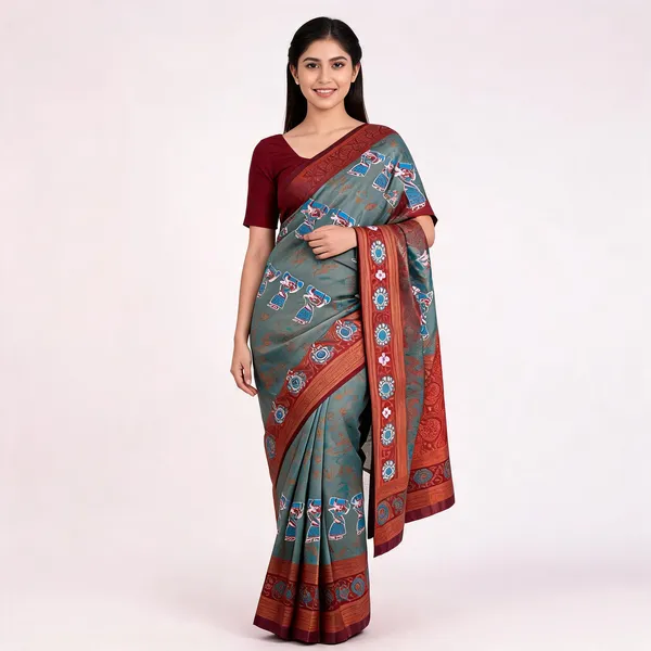 Turquoise_And_Brown_Banarasi_Art_Silk_Saree_For_Women
