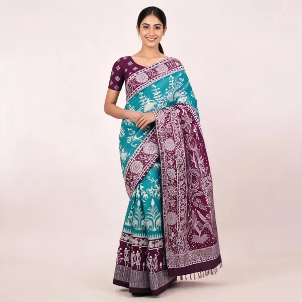 Teal_And_Maroon_Banarasi_Art_Silk_Saree_For_Women