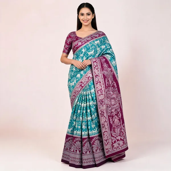 Turquoise_And_Maroon_Banarasi_Art_Silk_Saree_For_Women