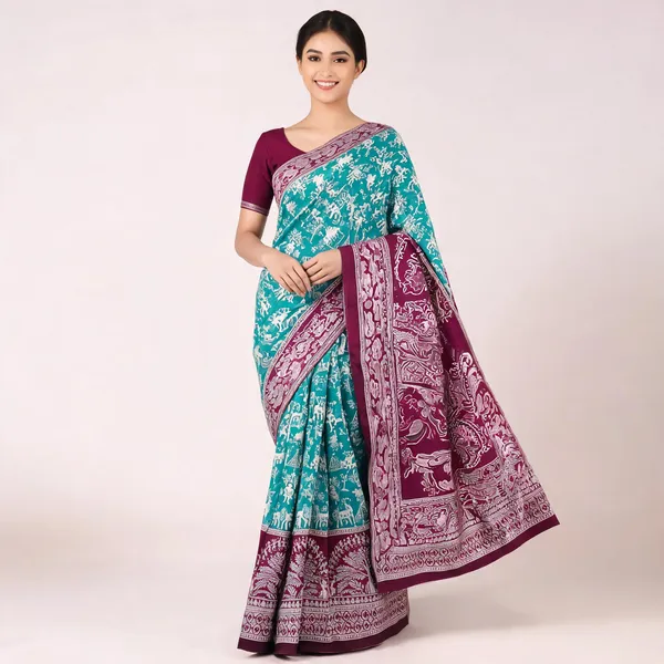 Turquoise_And_Maroon_Banarasi_Art_Silk_Saree_For_Women