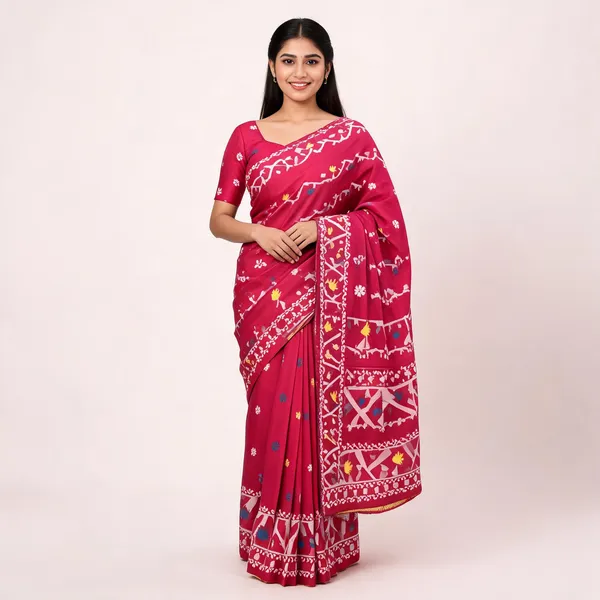Pink_Soft_Kanchipuram_Litchi_Korvai_Silk_Saree_For_Women