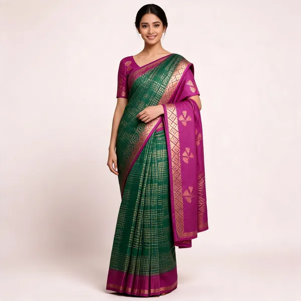 Green_And_Pink_Lightweight_Soft_Kanjeevaram_Silk_Saree_For_Women