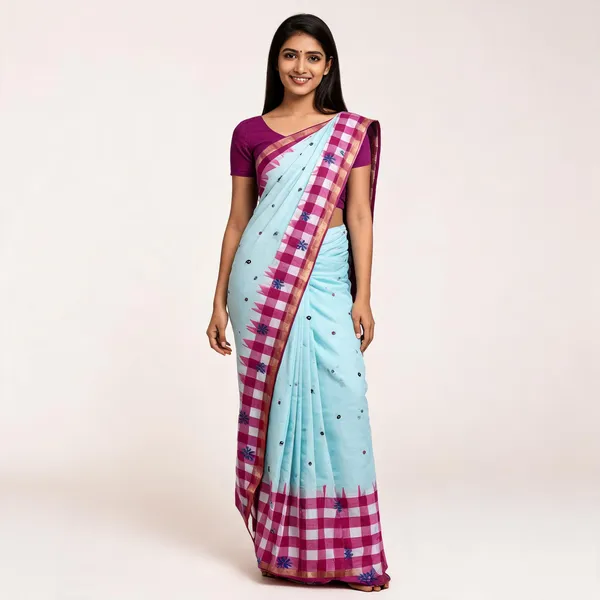 Sky_Blue_Cotton_Linen_Saree_For_Women
