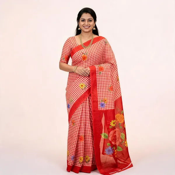 Red_Cotton_Linen_Saree_For_Women