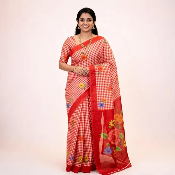 Red_Cotton_Linen_Saree_For_Women