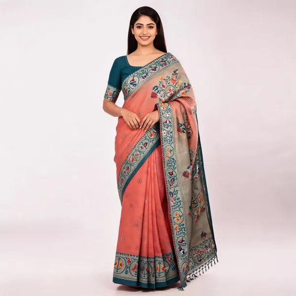 Peach_Paithani_Banarasi_Silk_Saree_For_Women