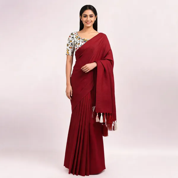 Maroon_Khadi_Cotton_Saree_For_Women