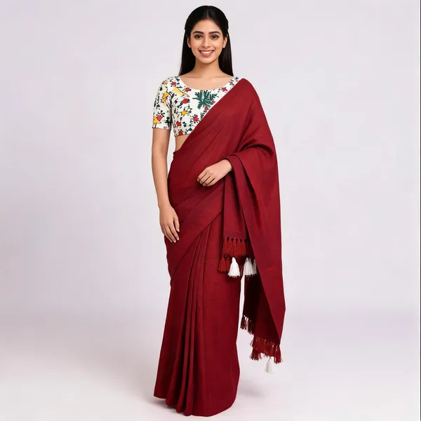 Maroon_Khadi_Cotton_Saree_For_Women