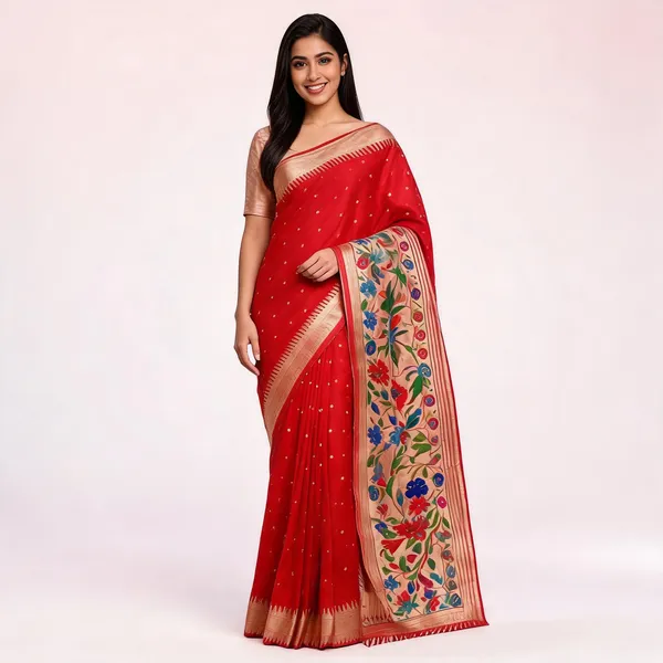 Orange_Paithani_Banarasi_Silk_Saree_For_Women