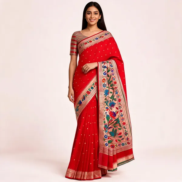 Orange_Paithani_Banarasi_Silk_Saree_For_Women