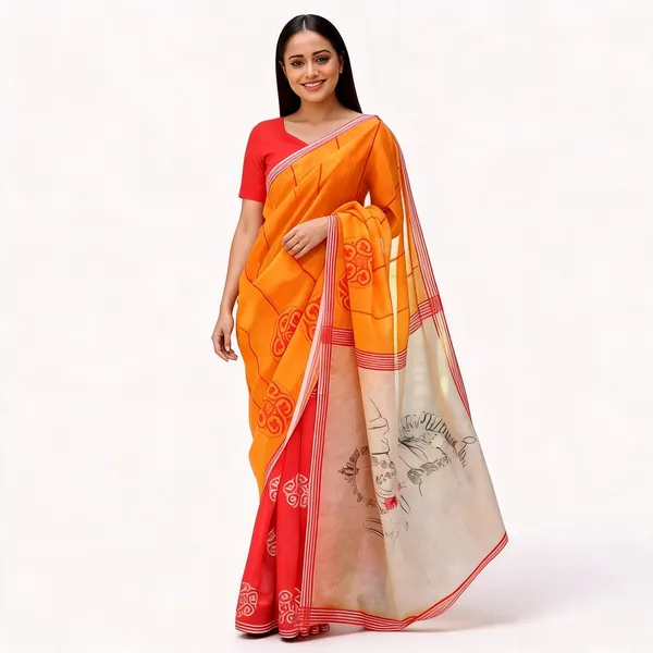 Yellow_Cotton_Linen_Saree_For_Women
