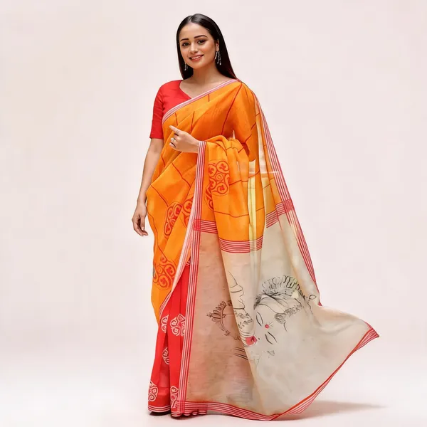 Yellow_Cotton_Linen_Saree_For_Women