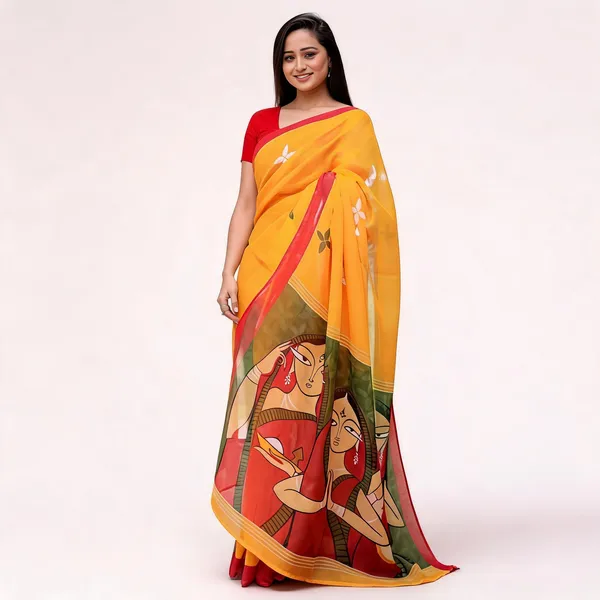 Yellow_Cotton_Linen_Saree_For_Women