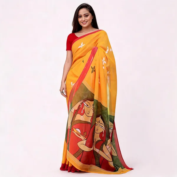 Yellow_Cotton_Linen_Saree_For_Women