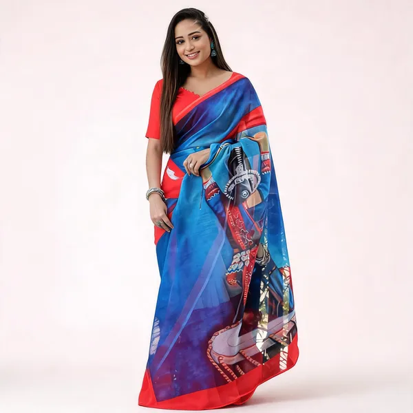 Blue_Cotton_Linen_Saree_For_Women