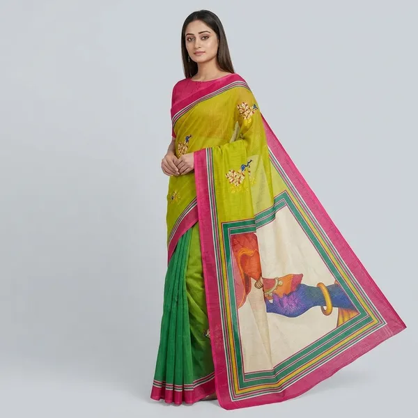 Yellow_Cotton_Linen_Saree_For_Women