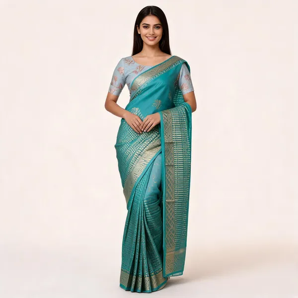 Turquoise_Lightweight_Soft_Kanjeevaram_Silk_Saree_For_Women