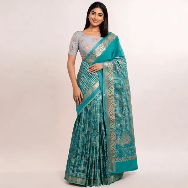 Turquoise_Lightweight_Soft_Kanjeevaram_Silk_Saree_For_Women