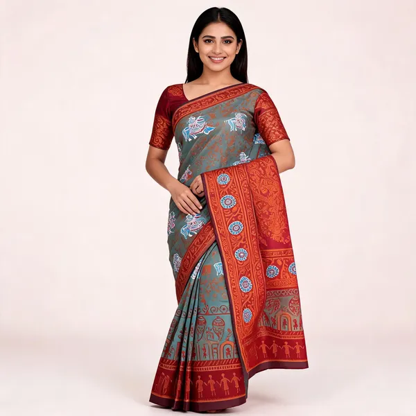 Grey_And_Brown_Banarasi_Art_Silk_Saree_For_Women
