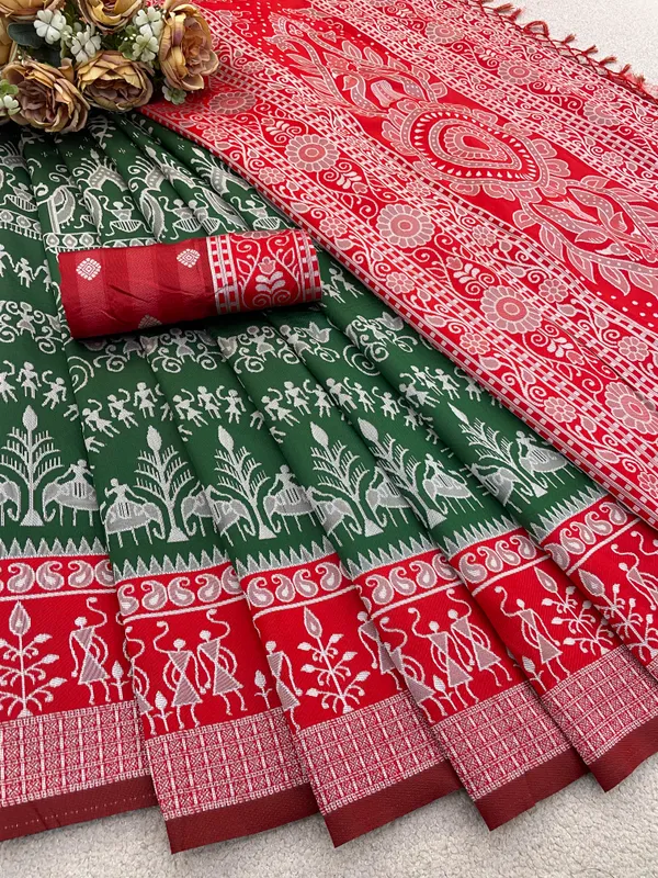 Sambalpuri_Banarasi_Silk_Kanjeevaram_Saree_Traditional_Party_Wear_beautifully_crafted_with_traditional_weaving_with_Tassels_Latkan_and_Blouse_Piece