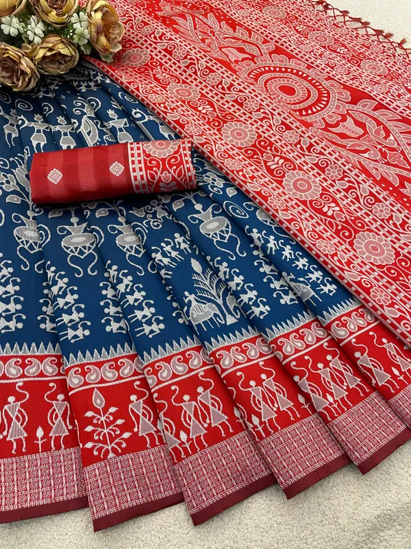 Sambalpuri_Banarasi_Silk_Kanjeevaram_Saree_Traditional_Party_Wear_beautifully_crafted_with_traditional_weaving_with_Tassels_Latkan_and_Blouse_Piece