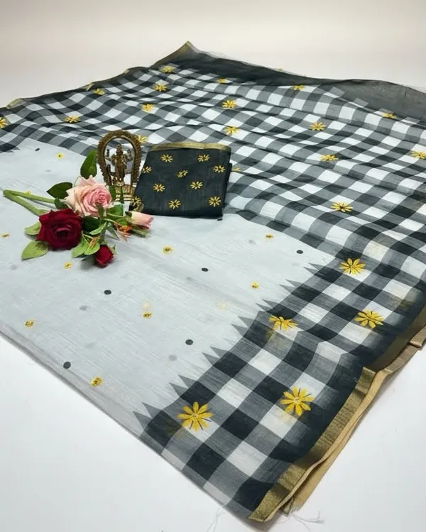 Grey_And_Black__Cotton_Linen_Saree_For_Women