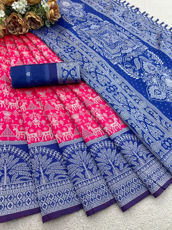 Blue_And_Pink_Banarasi_Art_Silk_Saree_For_Women