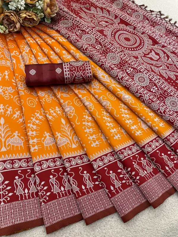 Orange_Banarasi_Art_Silk_Saree_For_Women
