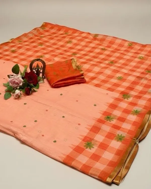 Orange_Cotton_Linen_Saree_For_Women