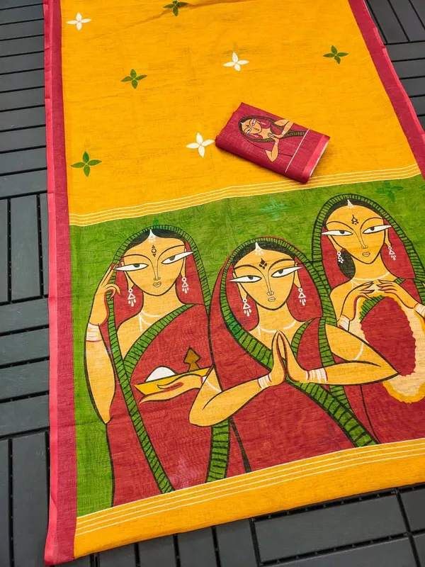 Yellow_Cotton_Linen_Saree_For_Women