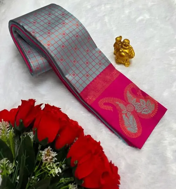 Grey_And_Pink_Kanjeevaram_Banarasi_Silk_Saree_For_Women