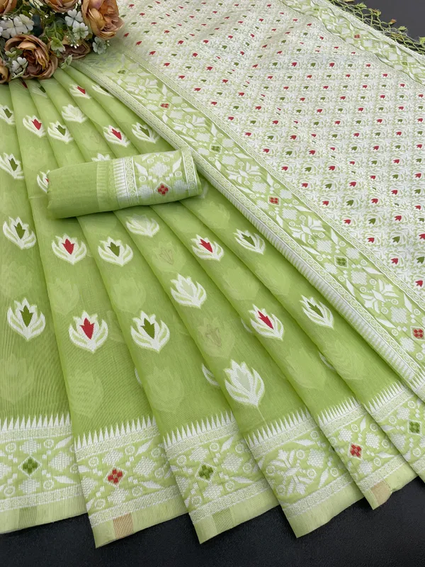 Light_Green_Banarasi_Cotton_Silk_Saree_For_Women