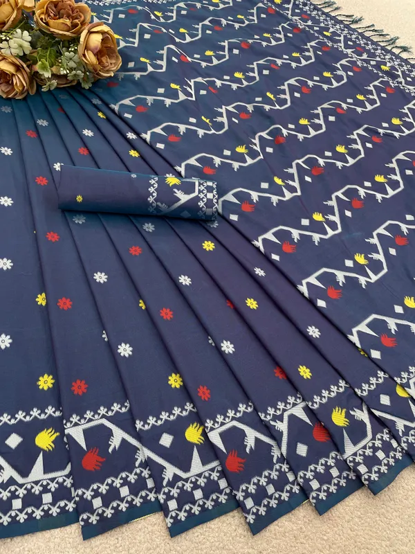 Navy_Blue_Soft_Kanchipuram_Litchi_Korvai_Silk_Saree_For_Women