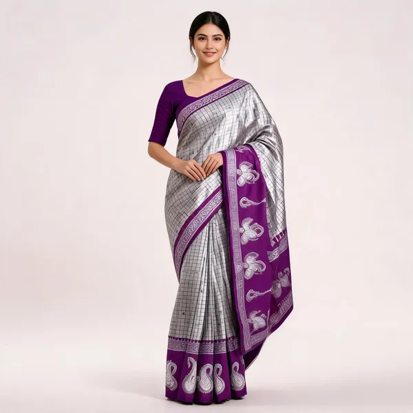 Grey_And_Purple_Kanjeevaram_Banarasi_Silk_Saree_For_Women