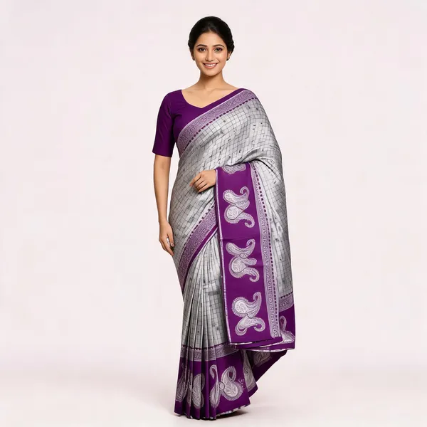 Grey_And_Purple_Kanjeevaram_Banarasi_Silk_Saree_For_Women