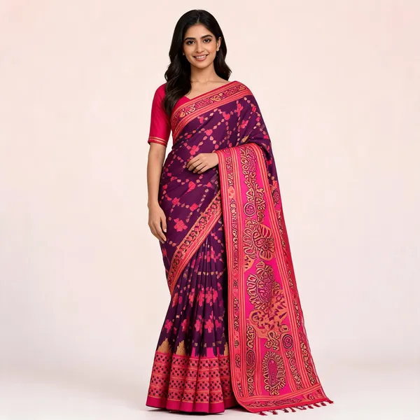 Pink_And_Purple_Banarasi_Art_Silk_Saree_For_Women