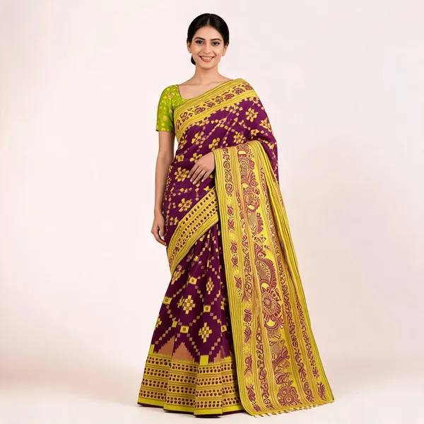 Wine_And_Green_Banarasi_Art_Silk_Saree_For_Women