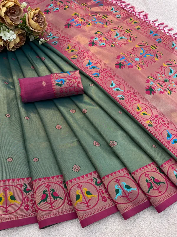 Green_Paithani_Banarasi_Silk_Saree_For_Women