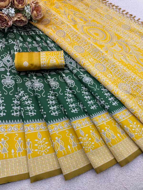 Green_And_Yellow_Banarasi_Art_Silk_Saree_For_Women