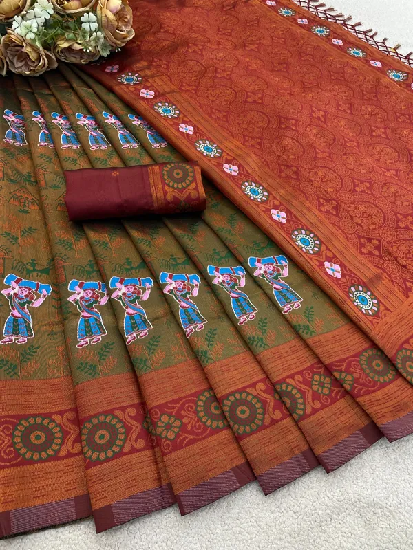 Olive_Green_Banarasi_Art_Silk_Saree_For_Women