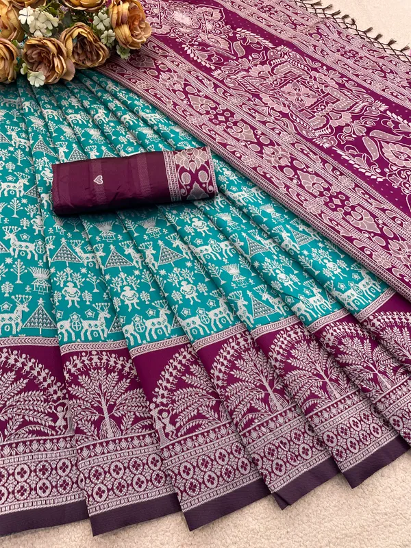 Turquoise_And_Maroon_Banarasi_Art_Silk_Saree_For_Women