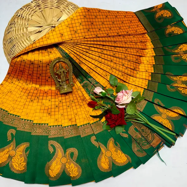 Yellow_And_Green_Kanjeevaram_Banarasi_Silk_Saree_For_Women