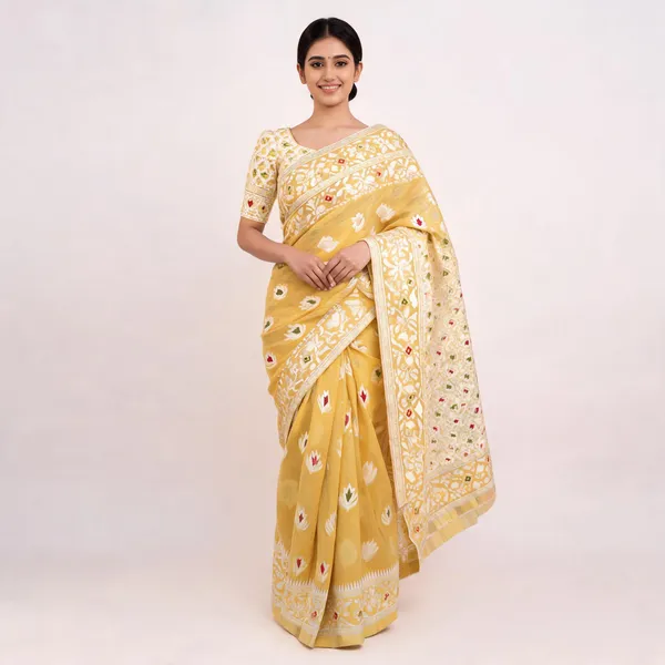 Yellow_Banarasi_Cotton_Silk_Saree_For_Women