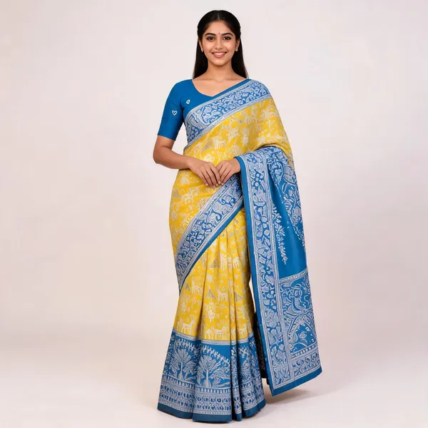 Yellow_And_Blue_Banarasi_Art_Silk_Saree_For_Women