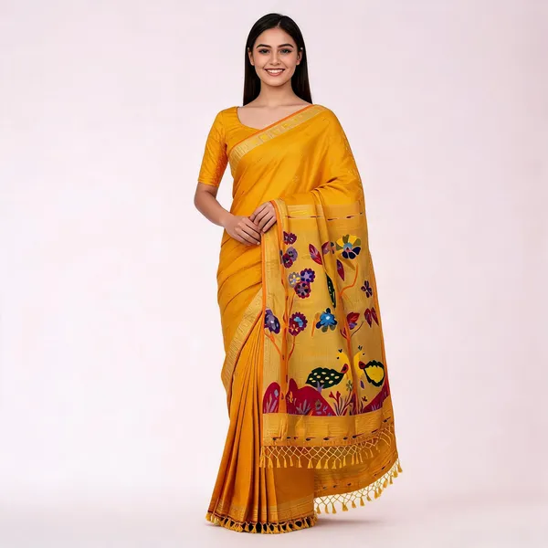 Yellow_Paithani_Banarasi_Silk_Saree_For_Women