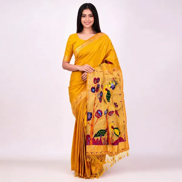 Yellow_Paithani_Banarasi_Silk_Saree_For_Women