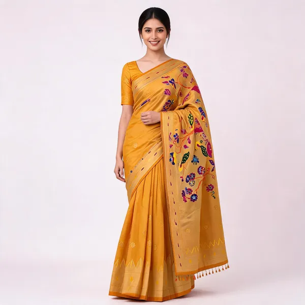 Yellow_Paithani_Banarasi_Silk_Saree_For_Women