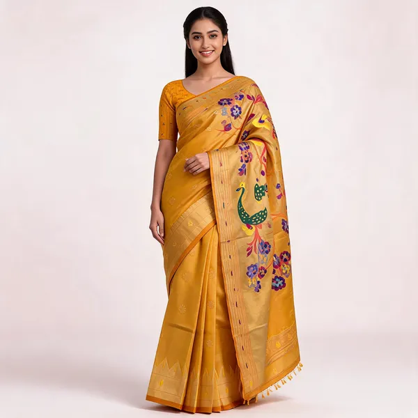 Yellow_Paithani_Banarasi_Silk_Saree_For_Women